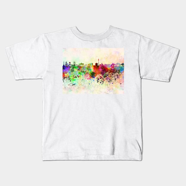 Berlin skyline in watercolor background Kids T-Shirt by PaulrommerArt